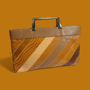 Vintage 1970's Bag by Varon Earthtoned Snakeskin Purse Handbag Metal Handles